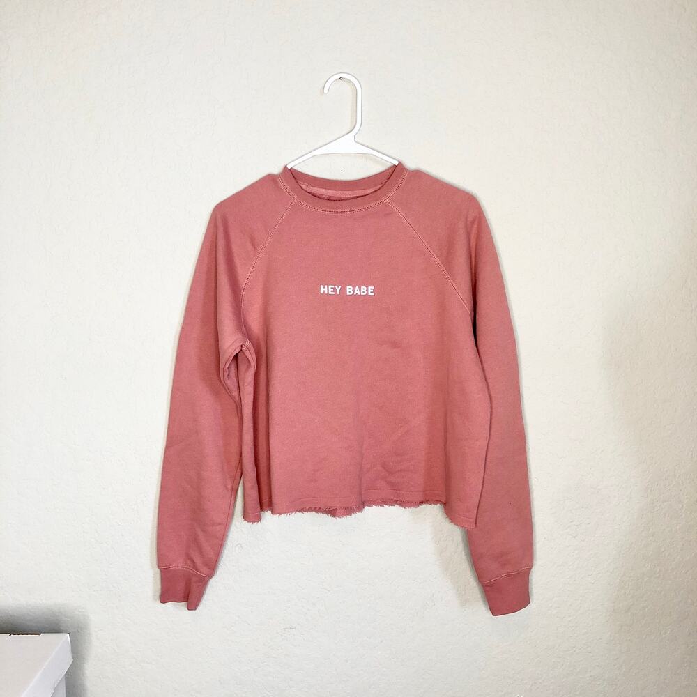 Brunette The Label Hey Babe Raw Hem Sweatshirt Pink XS/S - Picture 2 of 5